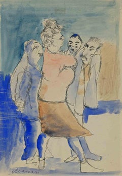 Vintage Family Consultation - Drawing by Mino Maccari - Mid 20th Century