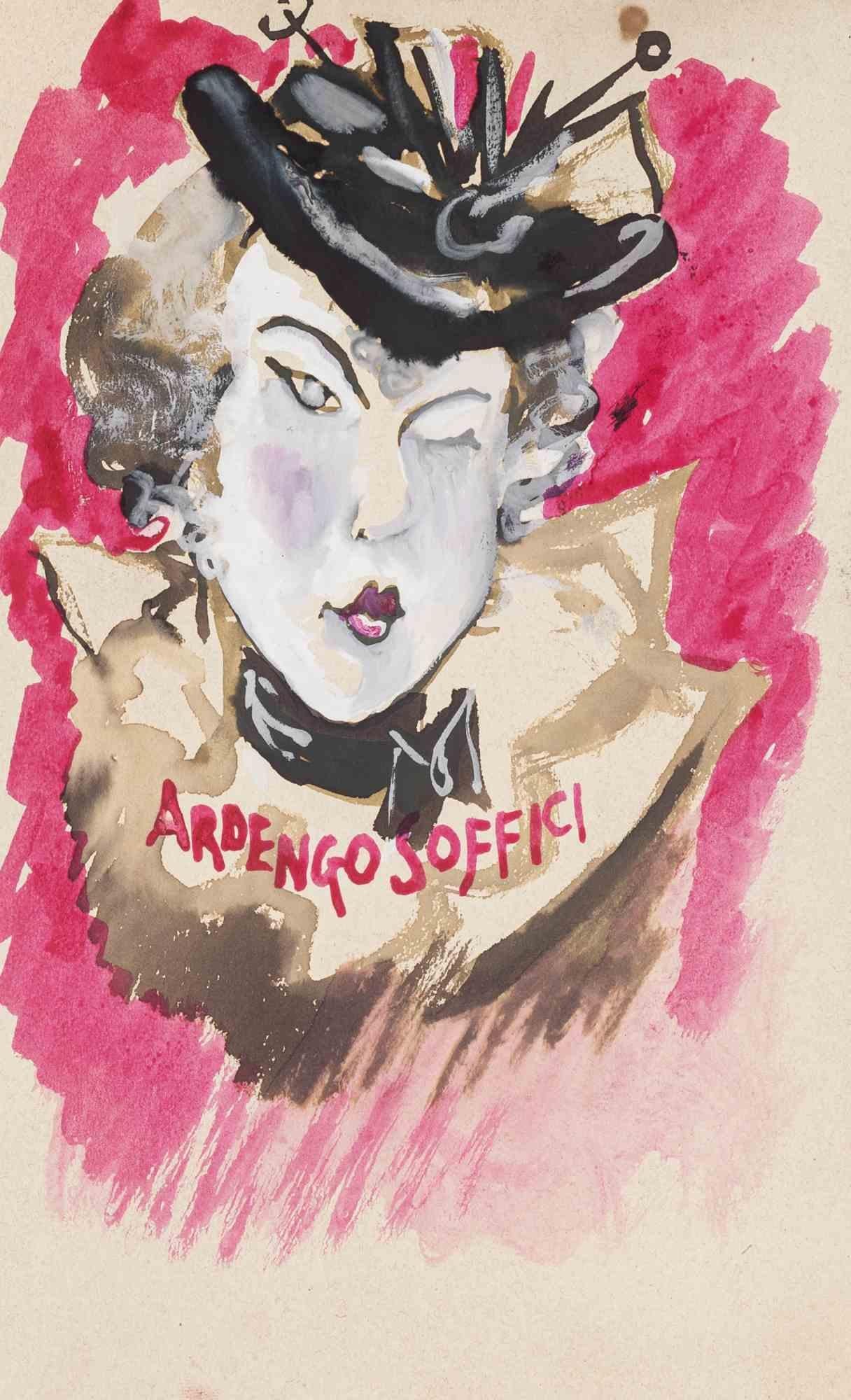 Study for a Cover for Ardengo Soffici is an original Watercolour realized by Mino Maccari in mid-20th century.

Good condition for vivid colours.

No signature, some spots on the back.

Mino Maccari (1898-1989) was an Italian writer, painter,
