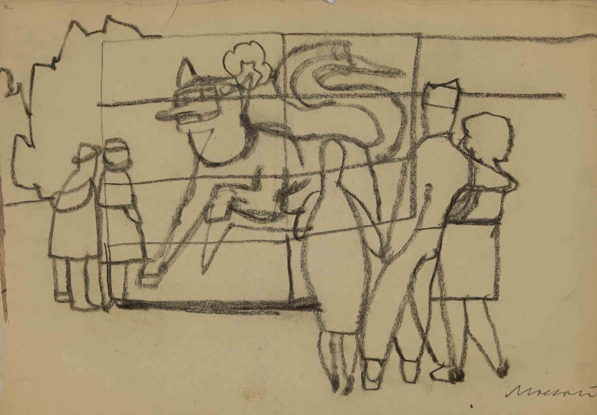 At the Zoo is an original Charcoal Drawing realized by Mino Maccari in mid-20th century.

Good condition on a yellowed paper.

Hand-signed by the artist with pencil.

Mino Maccari (1898-1989) was an Italian writer, painter, engraver and journalist,