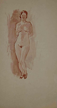 Nackt  Zeichnung von Mino Maccari – Mitte des 20. Jahrhunderts