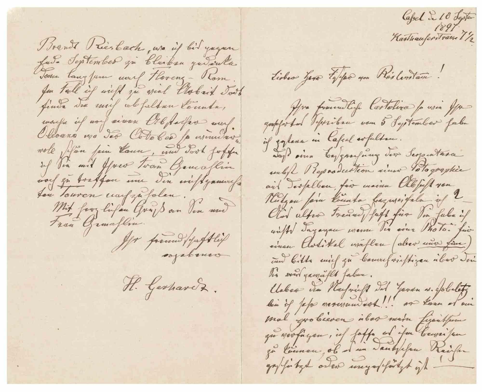 Autograph Letter by Heinrich Gerhardt - Original Manuscript - 1890s - Art by Unknown