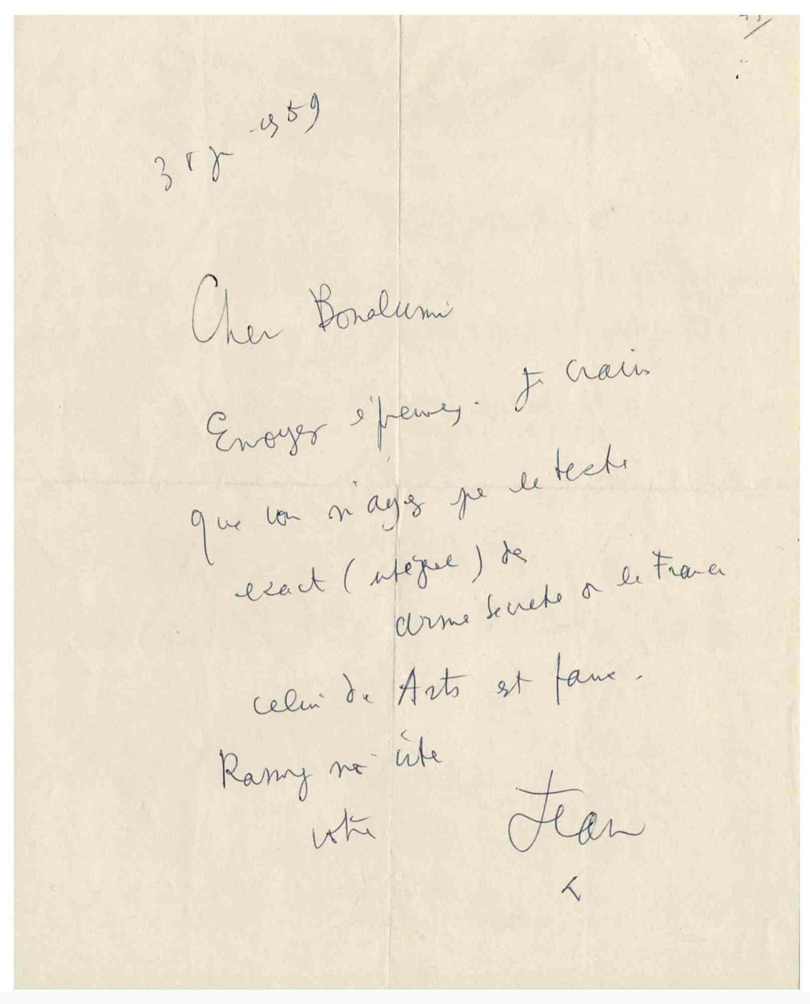 Jean Cocteau Autograph Letter - 1959 - Art by Unknown