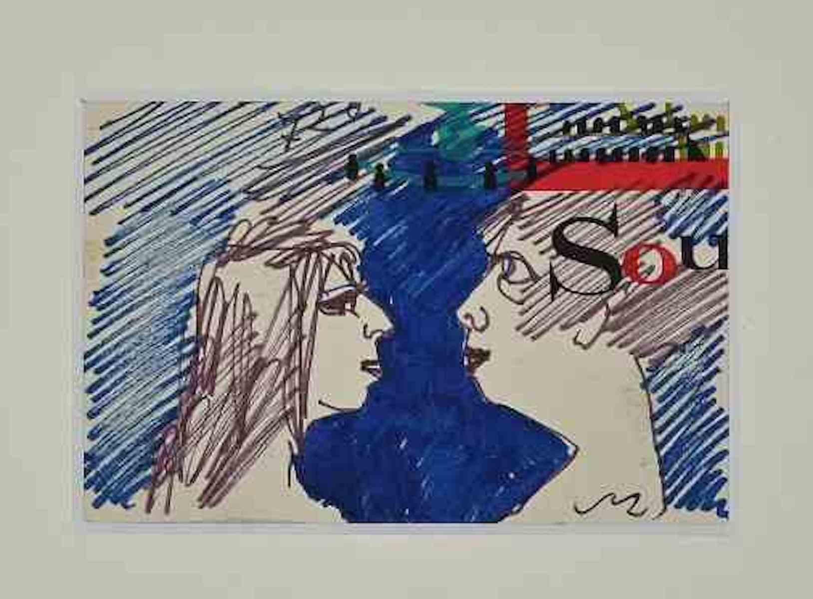 Mujeres - Dibujo de Mino Maccari - Mediados del siglo XX