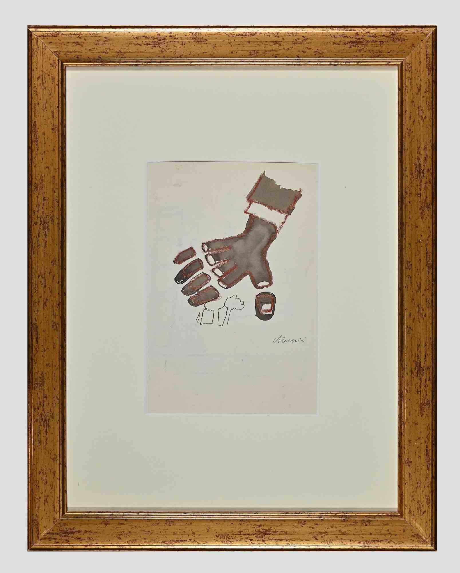 Hand is an original artwork realized in the half of mid-20th Century by Mino Maccari.

Mixed media artwork (ink, oil pastel and watercolor).

Hand signed by the artist on the lower margin.

Includes gilded frame.