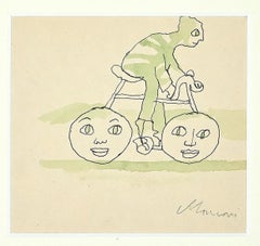 The Biker - Drawing by Mino Maccari - Mid 20th Century