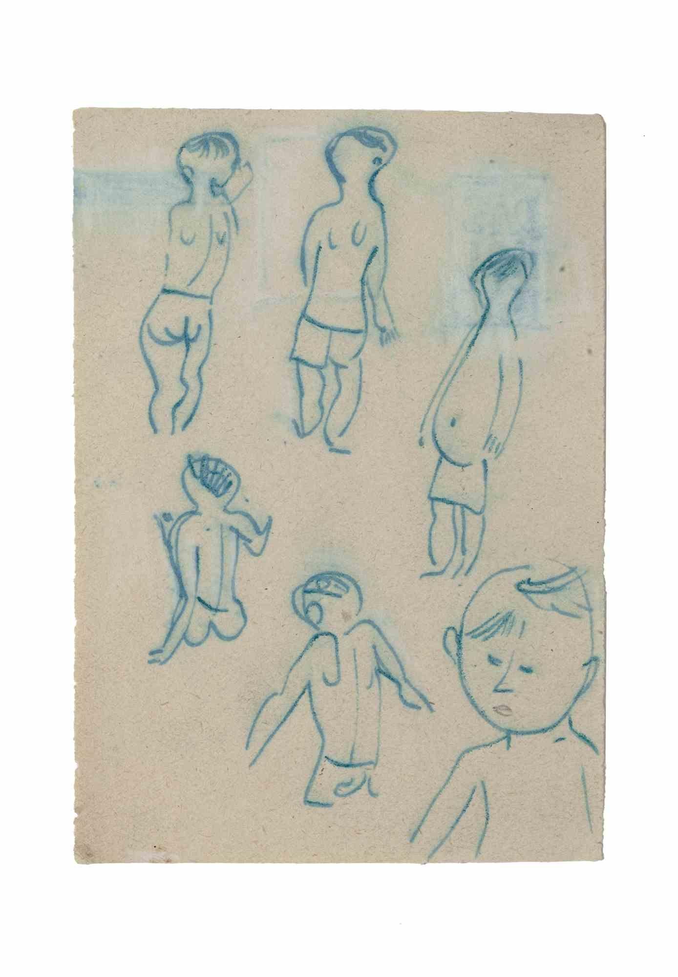 Unknown Figurative Art - Sketches - Original Drawing - Mid-20th Century