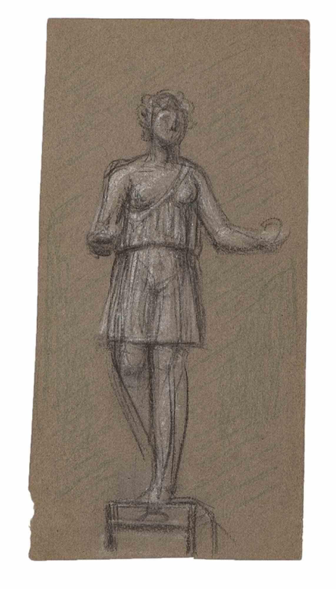 Charles Moulin Figurative Art - Sketch for a Sculpture - Original Drawing - Early 20th Century