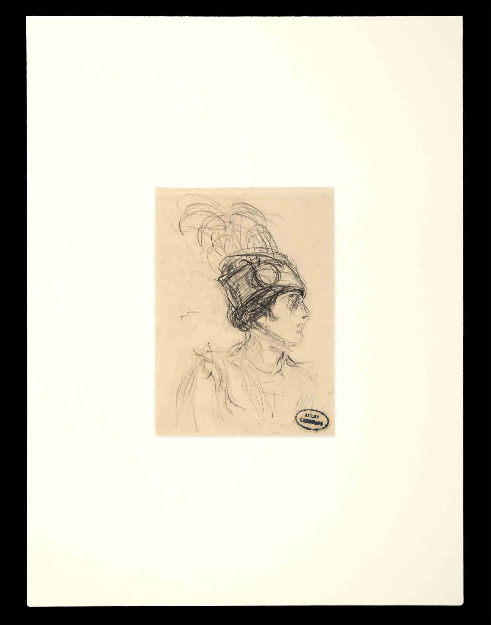 Unknown Figurative Art - Portrait of Woman - Original Drawing - early 20th Century