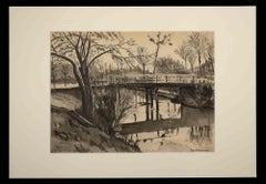 Vintage Landscape in France - Original Drawing - Mid-20th Century