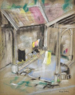 The Wash House - Original Drawing by Pierre Dubois - mid-20th Century