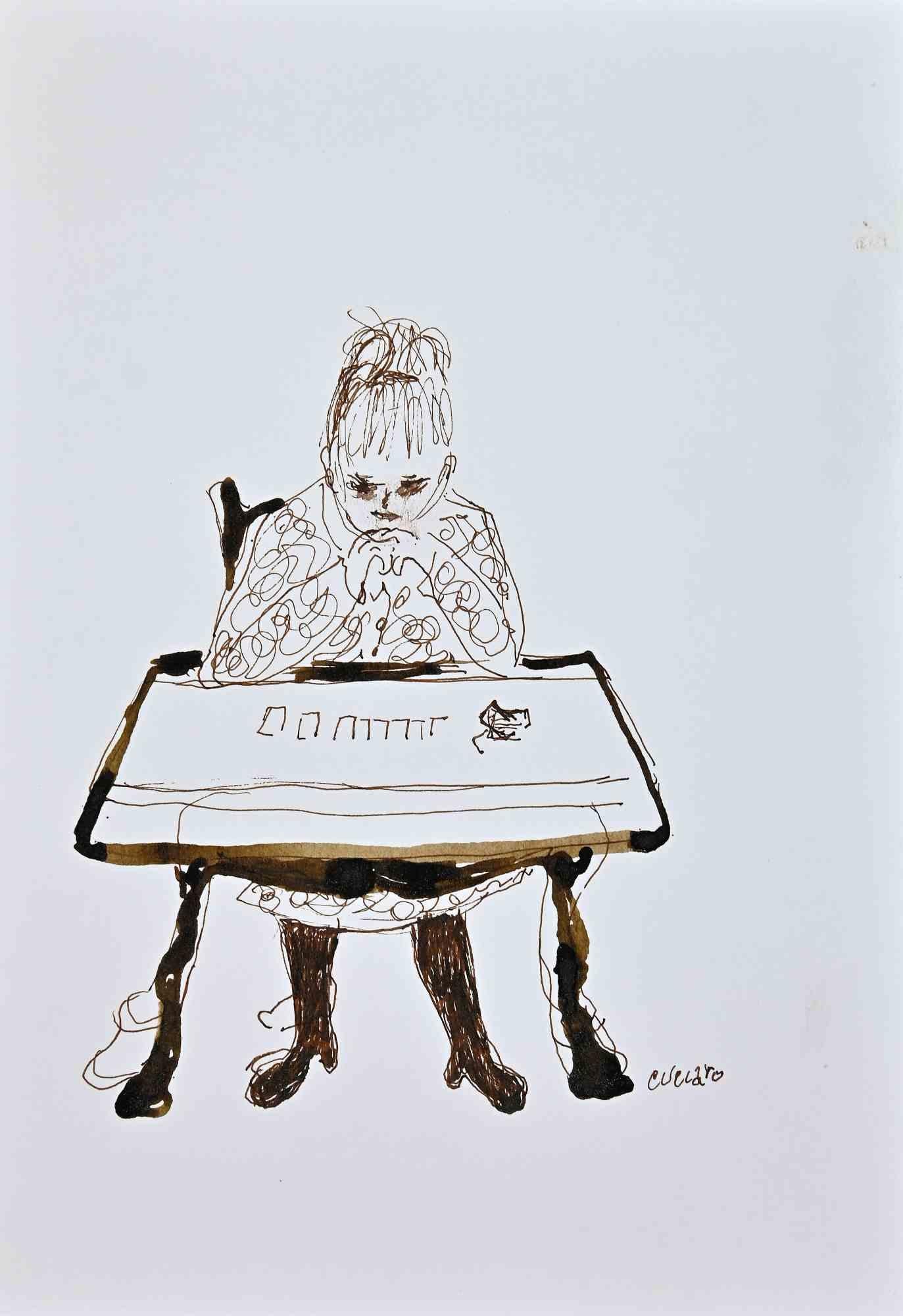 Solitaire - Original Drawing by Roberto Cuccaro - 2000s