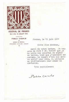 Vintage Typewritten Letter Signed by Pablo Casals - 1955