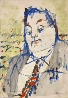 Portrait - Original Watercolor and Tempera by Mino Maccari - Mid-20th Century