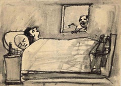 Dangerous Sleep - Original Charcoal by Mino Maccari - Mid-20th Century