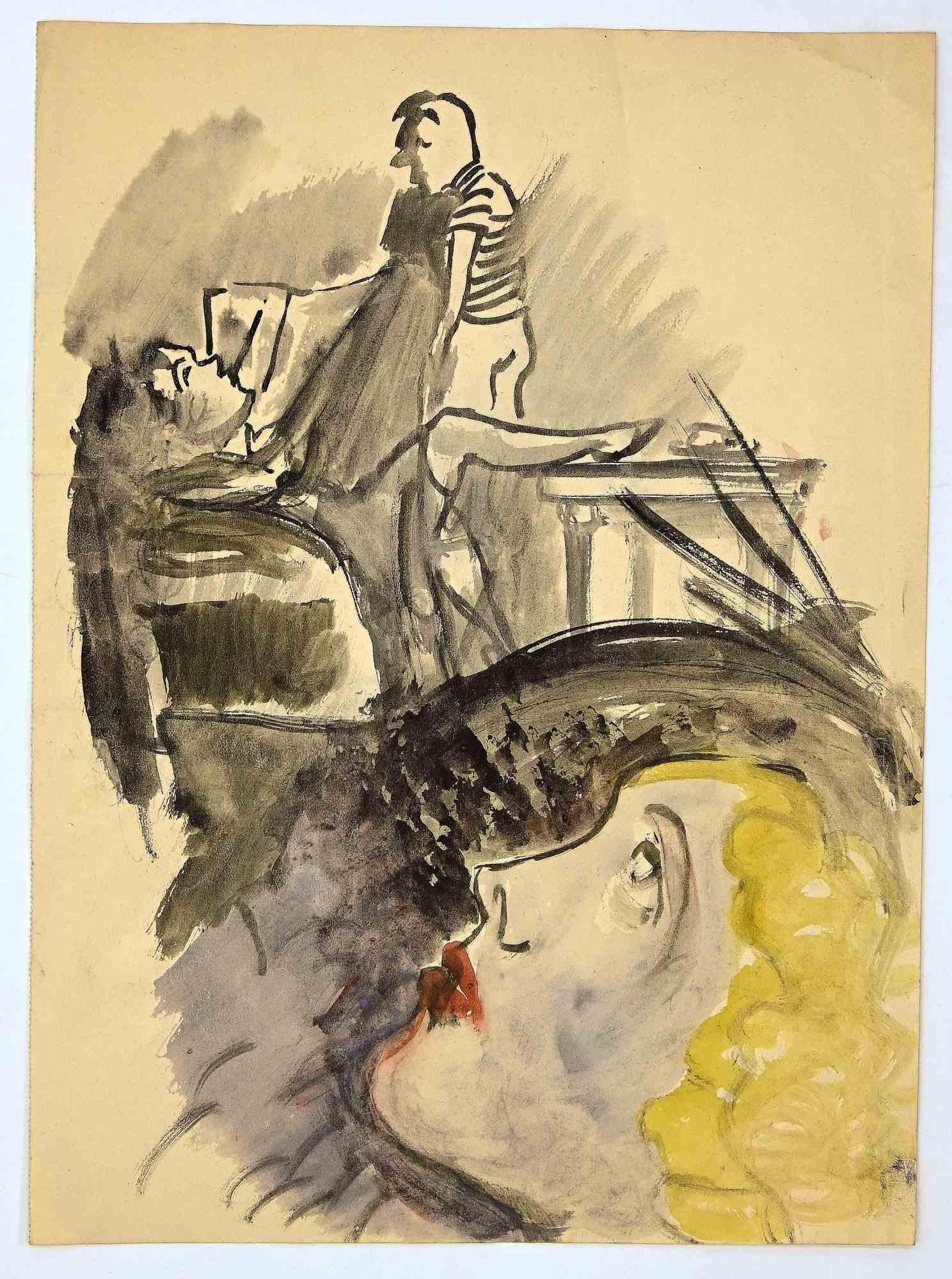 The Dream is an original Watercolour realized by Mino Maccari in mid-20th century.

Good condition on a colored cream paper, with other sketch on rear.

No signature.

Mino Maccari (1898-1989) was an Italian writer, painter, engraver and journalist,