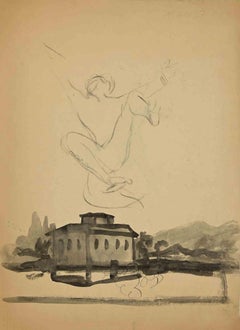 Man and the Ideas-Ink and Watercolor by Mino Maccari - Mid-20th Century