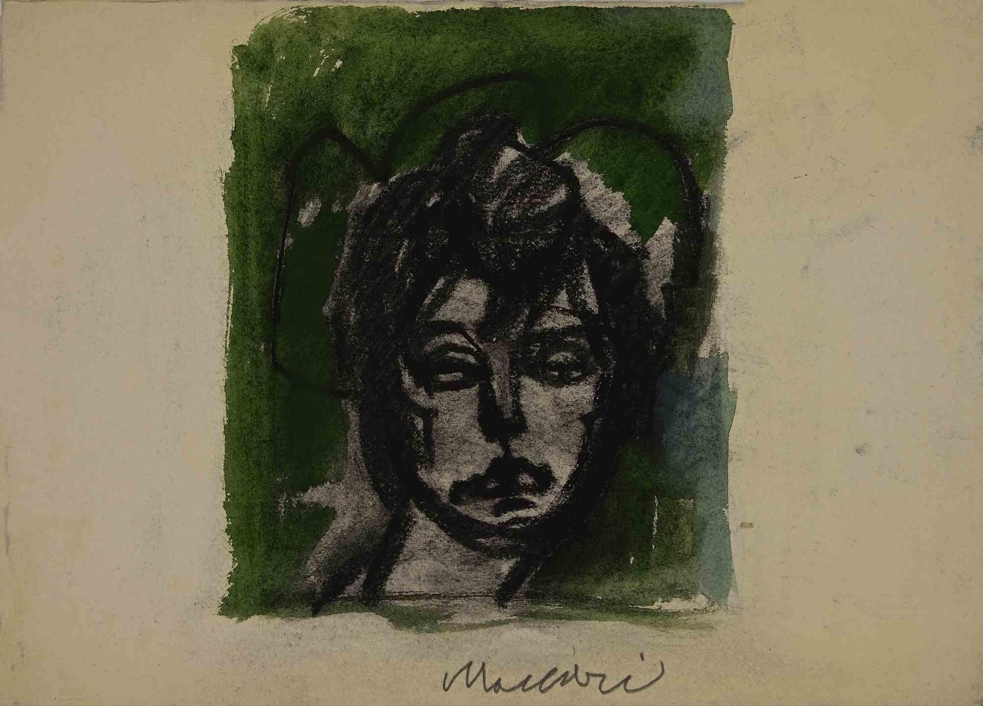 Portrait - Aquarelle et fusain de Mino Maccari - Milieu du 20e siècle