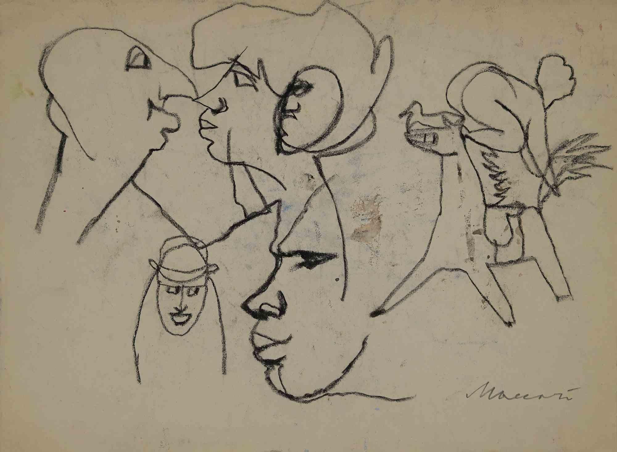 Sketches est un dessin original au fusain réalisé par Mino Maccari au milieu du 20e siècle.

Bon état sauf quelques taches sur un papier blanc.

Signé à la main par l'artiste au crayon.

Mino Maccari (1898-1989) était un écrivain, peintre, graveur
