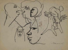 Sketches - l Charcoal by Mino Maccari - Mid-20th Century