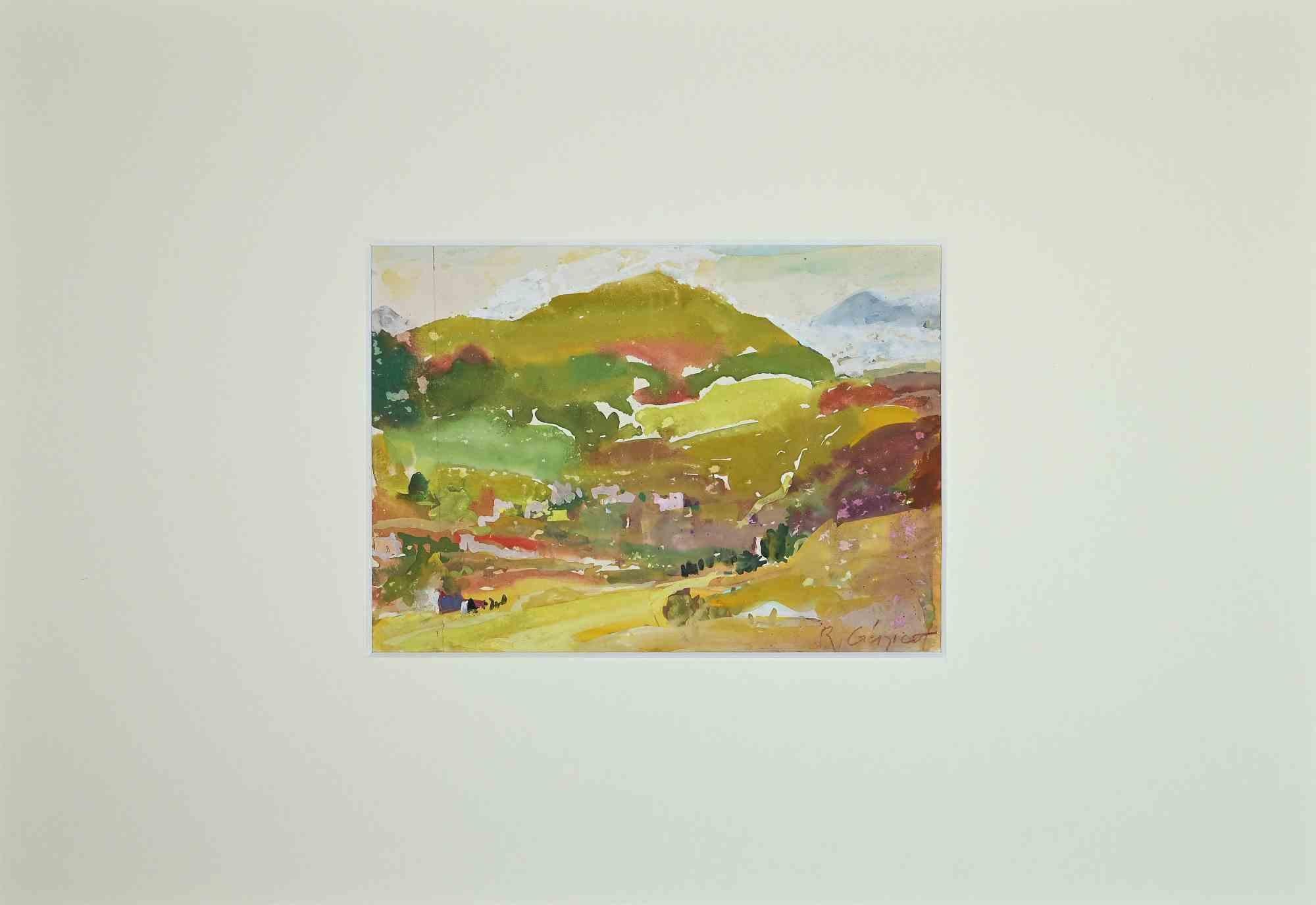 Paysage français - Aquarelle de Robert Albert Genicot - Années 1940