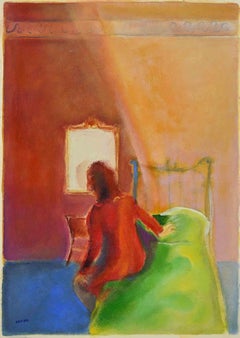 Woman on the Bed''s Edge (Femme sur le lit) - Dessin de Roberto Cuccaro - Années 2000