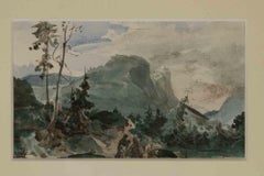 Mountains - Original Drawing by Friedrich Paul Nerly - Late 19th Century