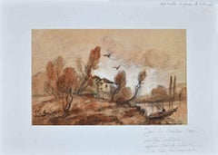 Französische Landschaft – Kohlezeichnung von Jane Le Soudier – frühes 20. Jahrhundert