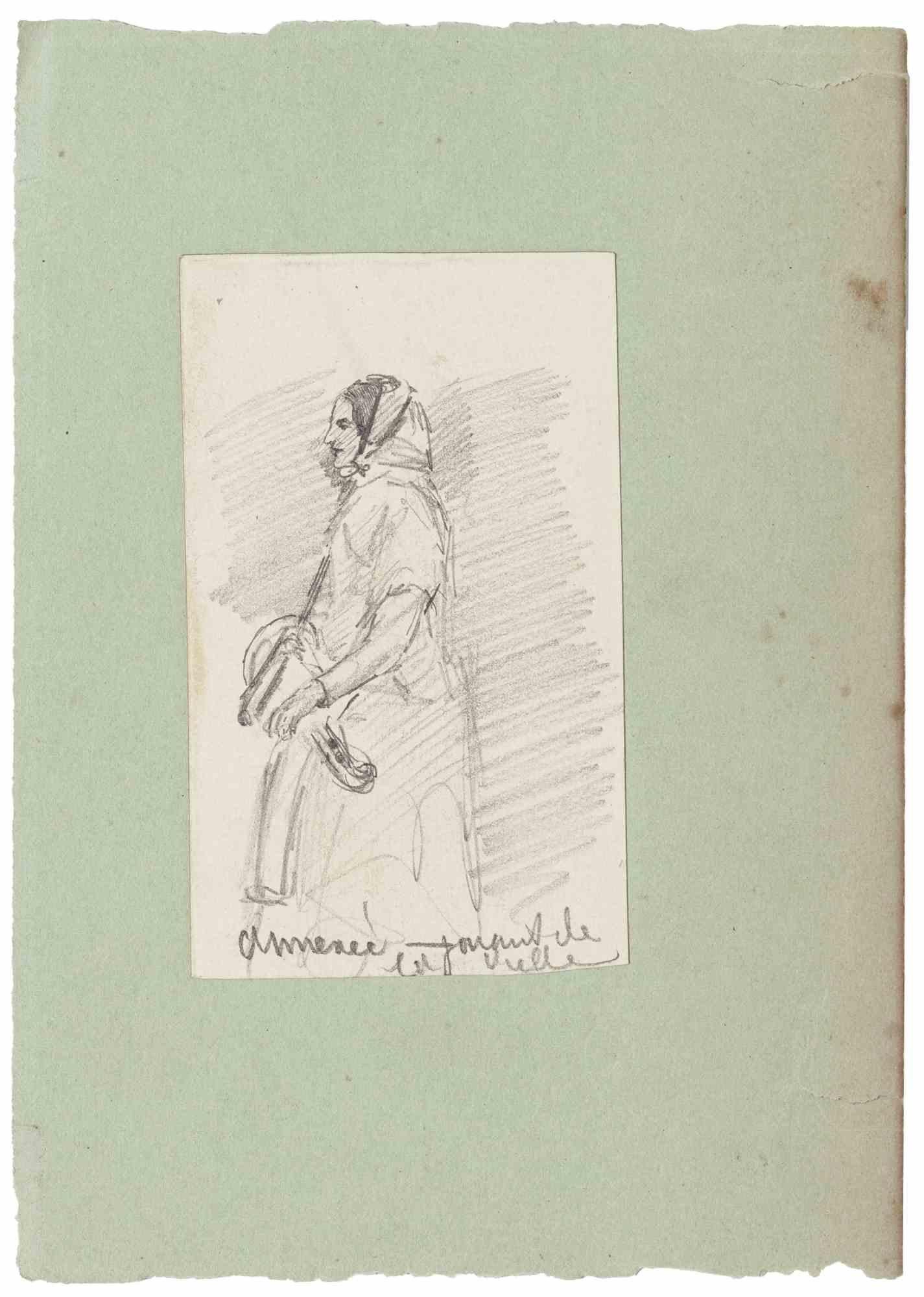 Portrait de femme - Dessin original - 19e siècle