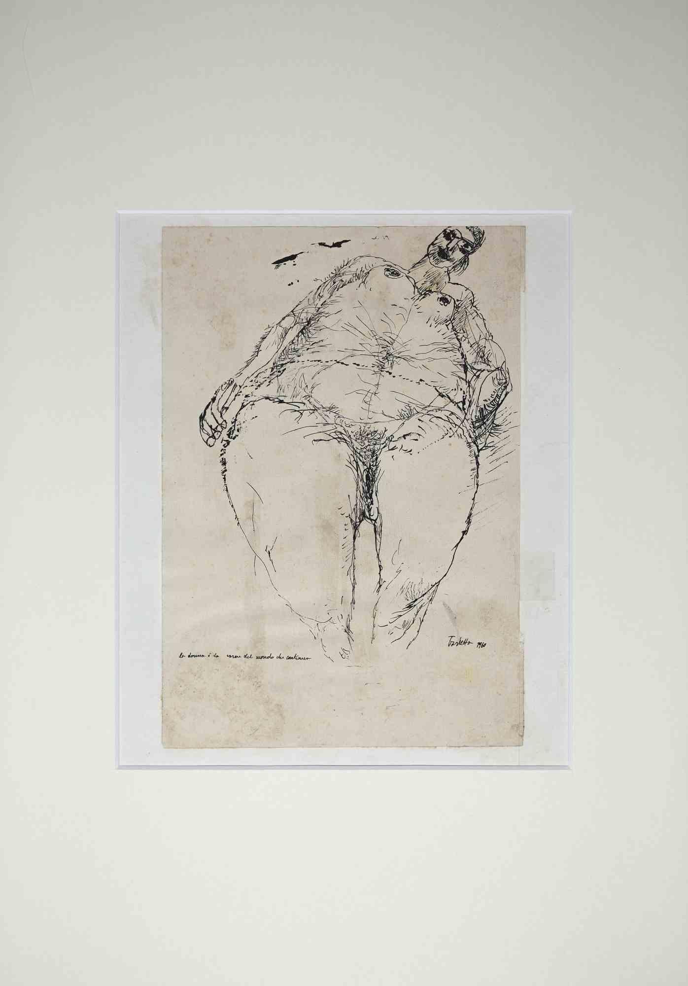 Female Figure is an original drawing artwork, realized by Sergio Barletta in 1960s.

Hand-signed and dated on the lower margin. 

Good conditions (some stains and light yellowing of paper).

Included passport, 49 x 34 cm.

Sergio Barletta (1934) is 