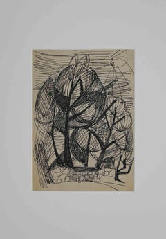 Landscape with Trees - Original Drawing - 1950s