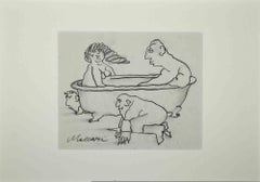 The Bath - Original Drawing by Mino Maccari - Mid-20th Century