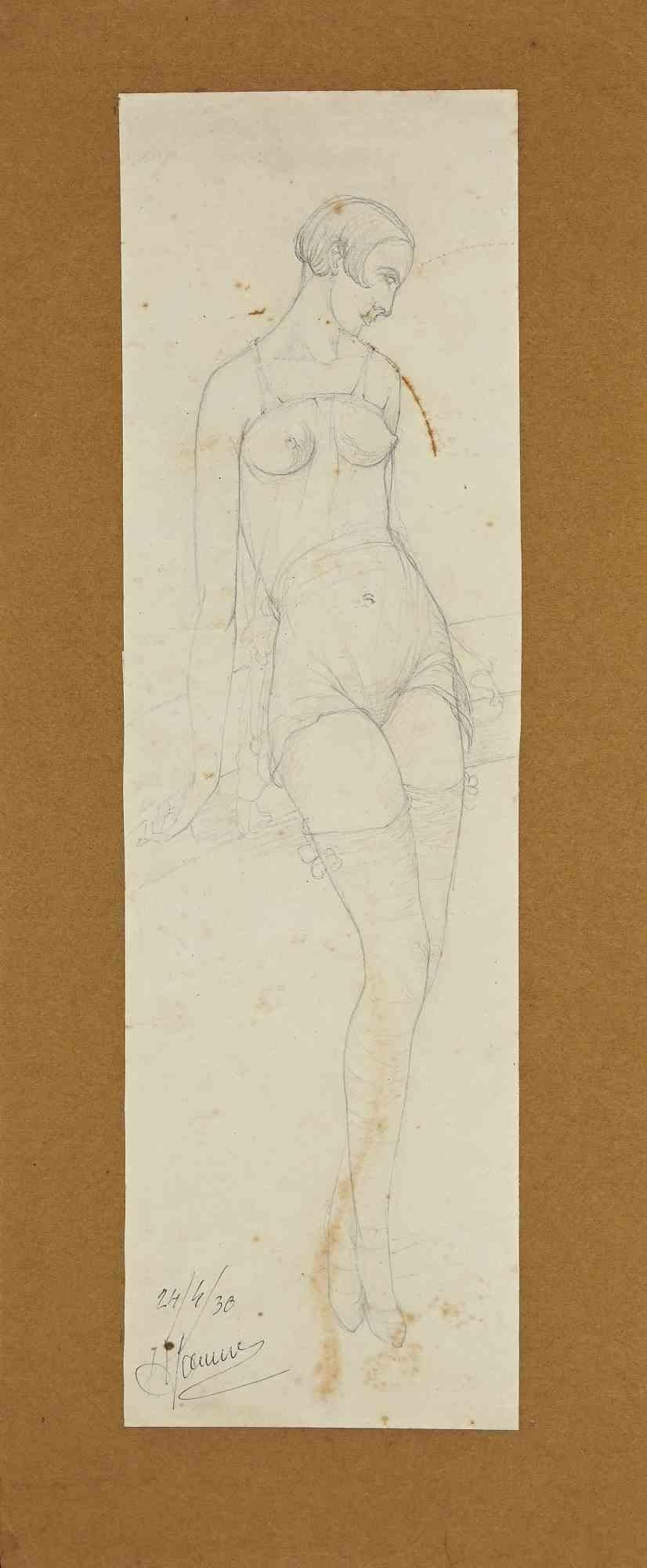 Unknown Figurative Art - Nude of Woman - Original Drawing - 1930