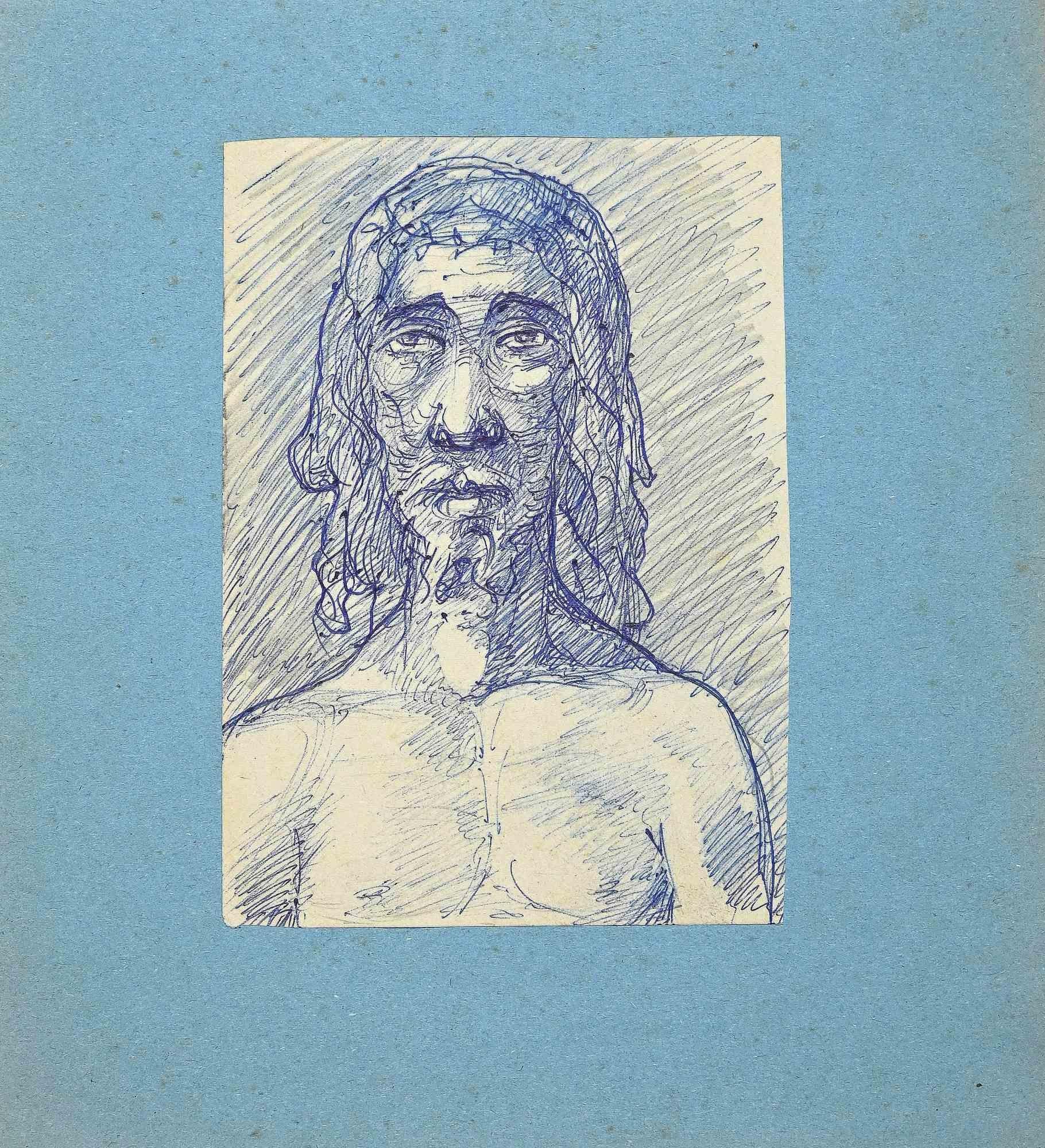 Unknown Figurative Art - Portrait of  Christ - Original Drawing - Early 20th Century