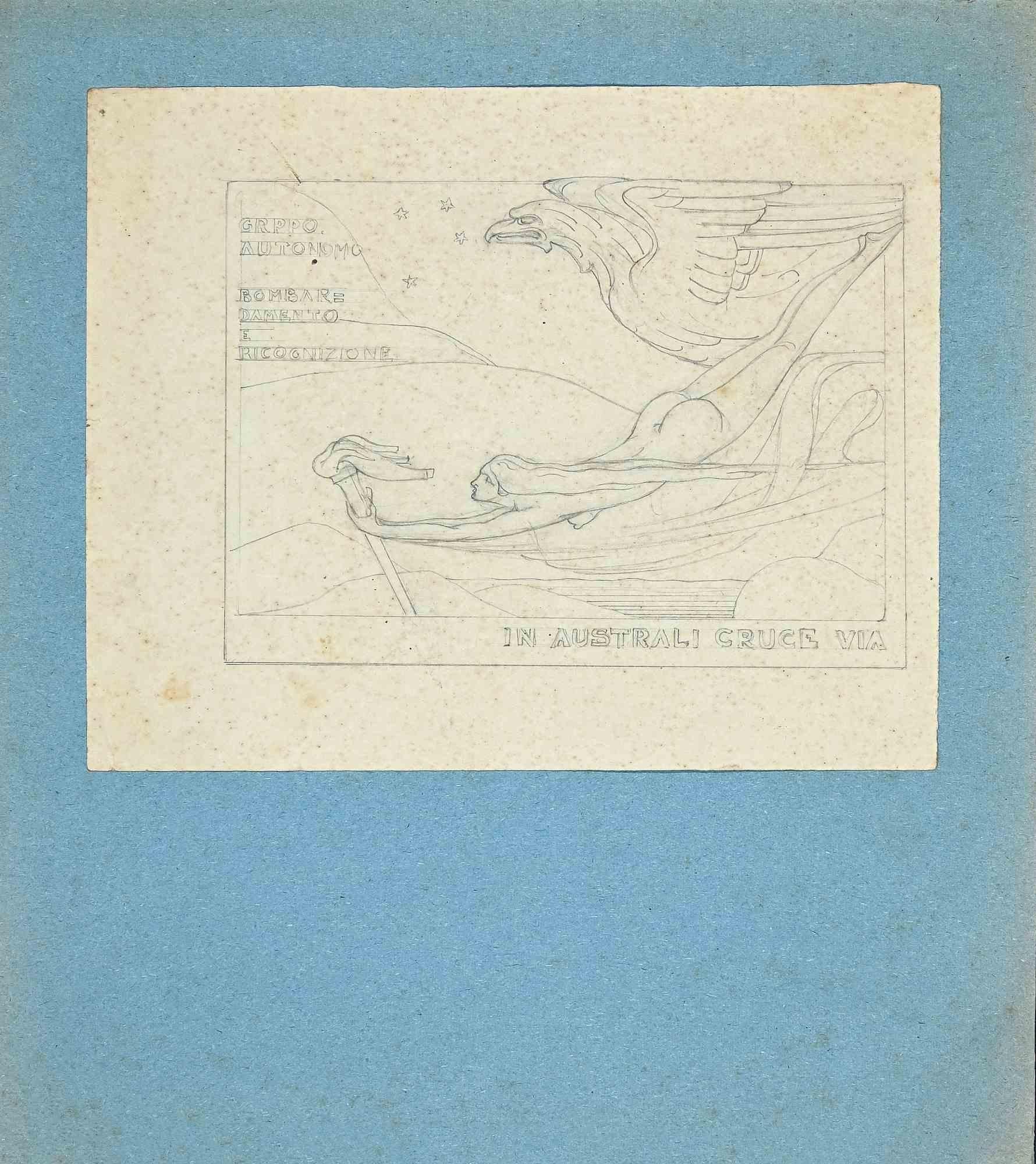 Skizze für ein Basrelief – Originalzeichnung – Anfang des 20. Jahrhunderts