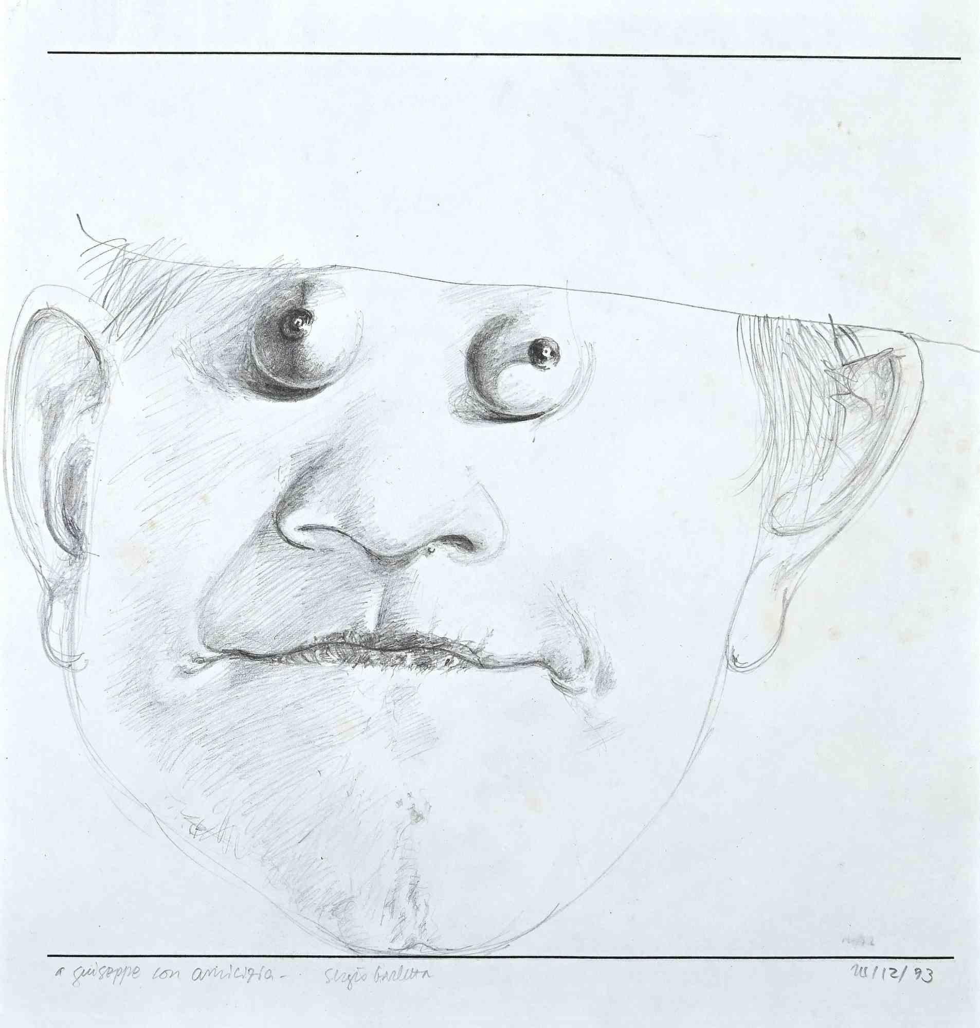 Portrait is an original pencil drawing on paper realized by Sergio Barletta in the 1993s.

In good conditions.

This artwork represents a portrait of a man. At the bottom along the margins there is a dedication: To Giuseppe with