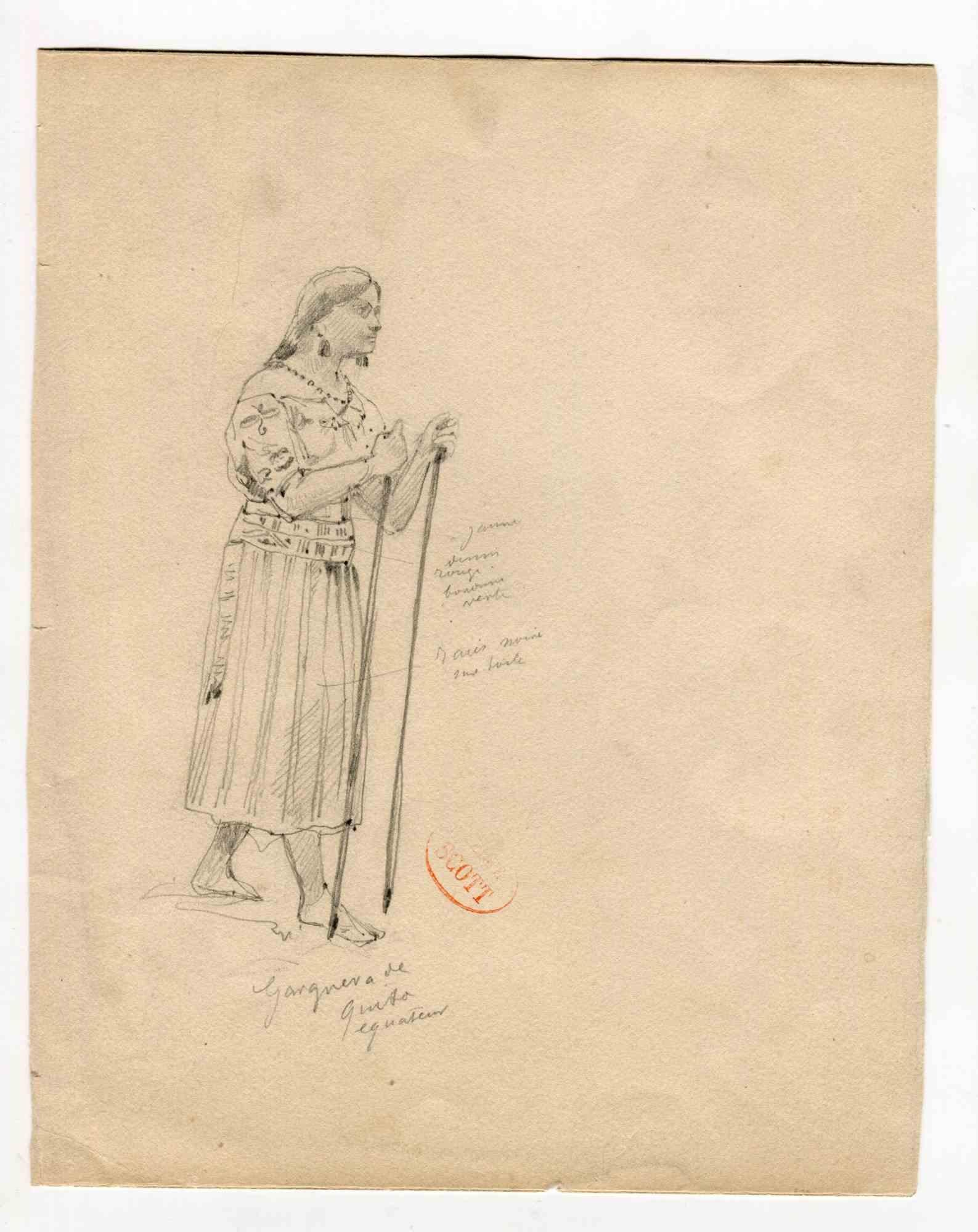 Unknown Figurative Art - Figure  - Original Drawing - Early 20th Century