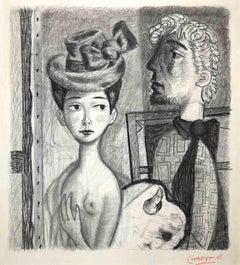 Peintre et Modèle - Original Drawing by Roger Chaput - 1958
