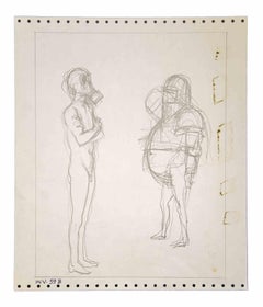Figures with Masks - Original Drawing by Leo Guida - 1970s