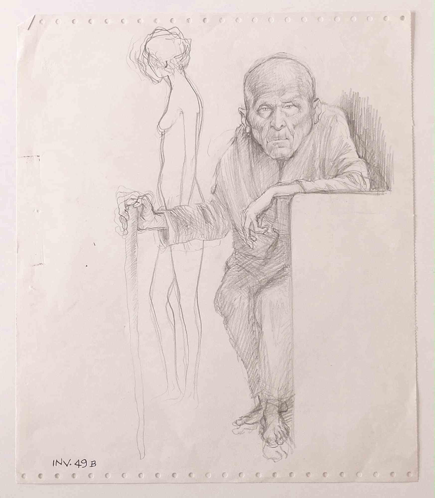 Alter Mann –  Zeichnung von Leo Guida – 1960er-Jahre