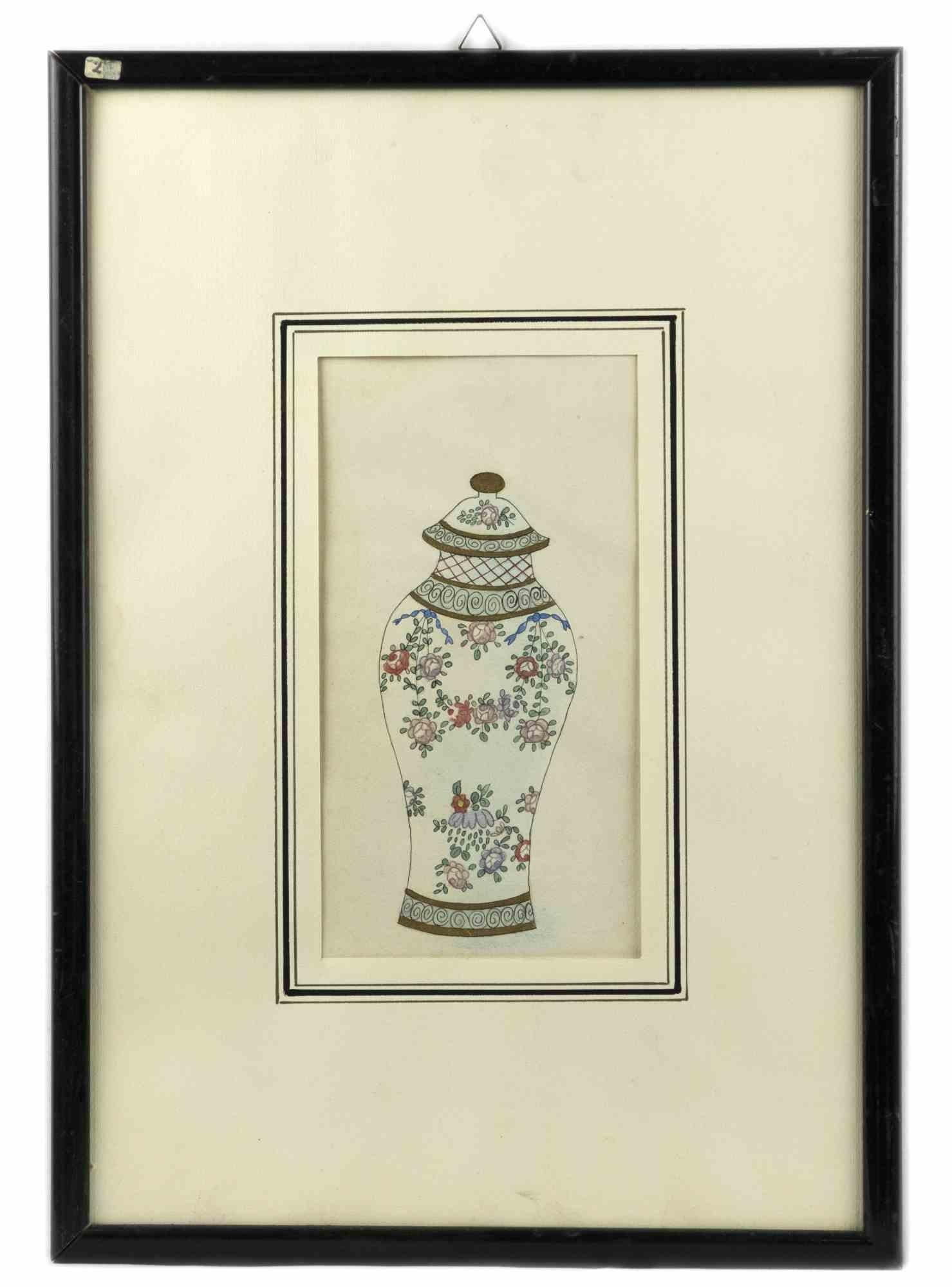 Flower Vase - Original Drawing -  Late 19th Century  - Art by Unknown