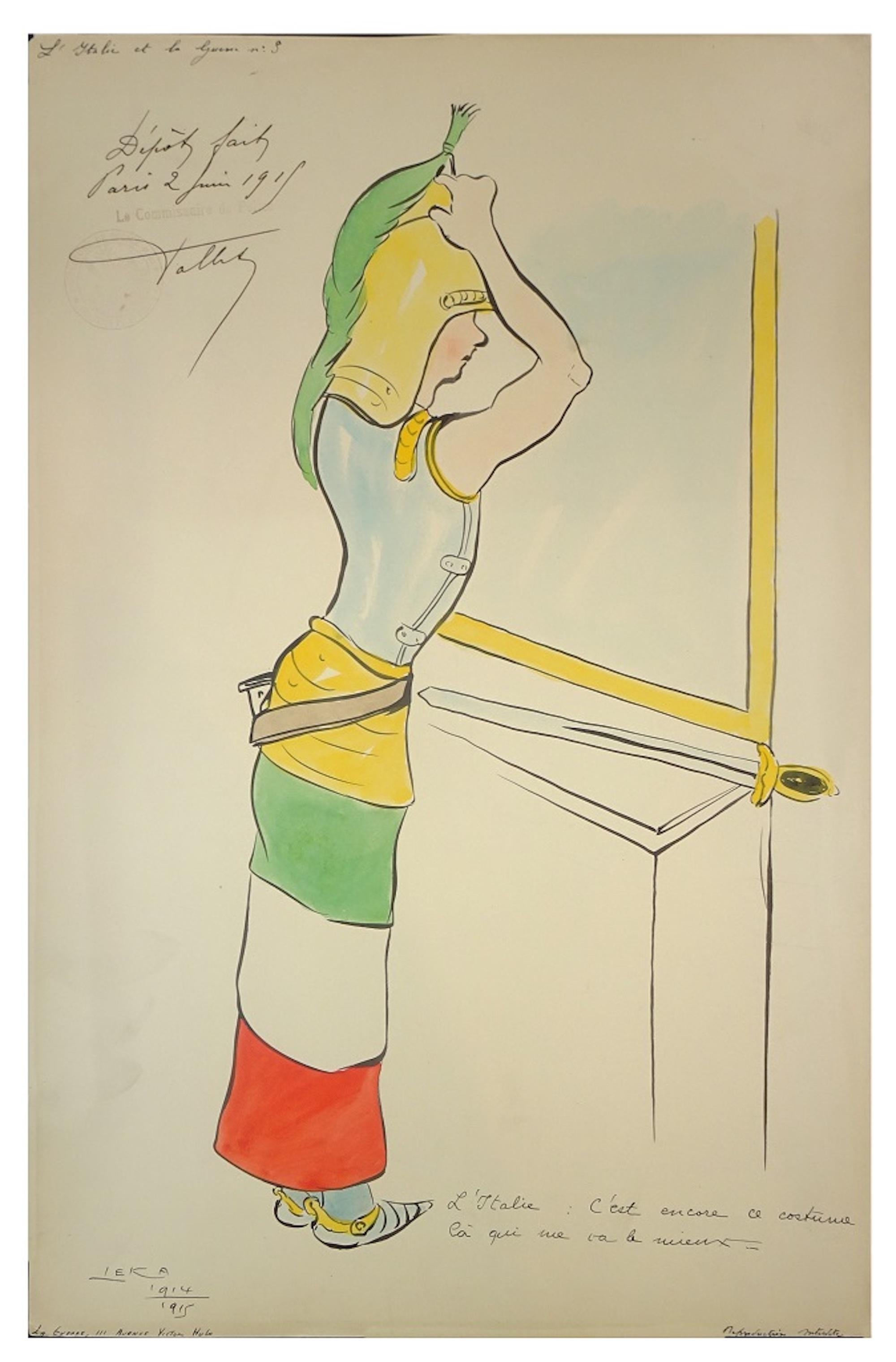 L'Italie - Original Drawing by Leka - 1910s