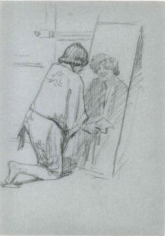 Figure in the Mirror  - Original Drawing - Early 20th Century