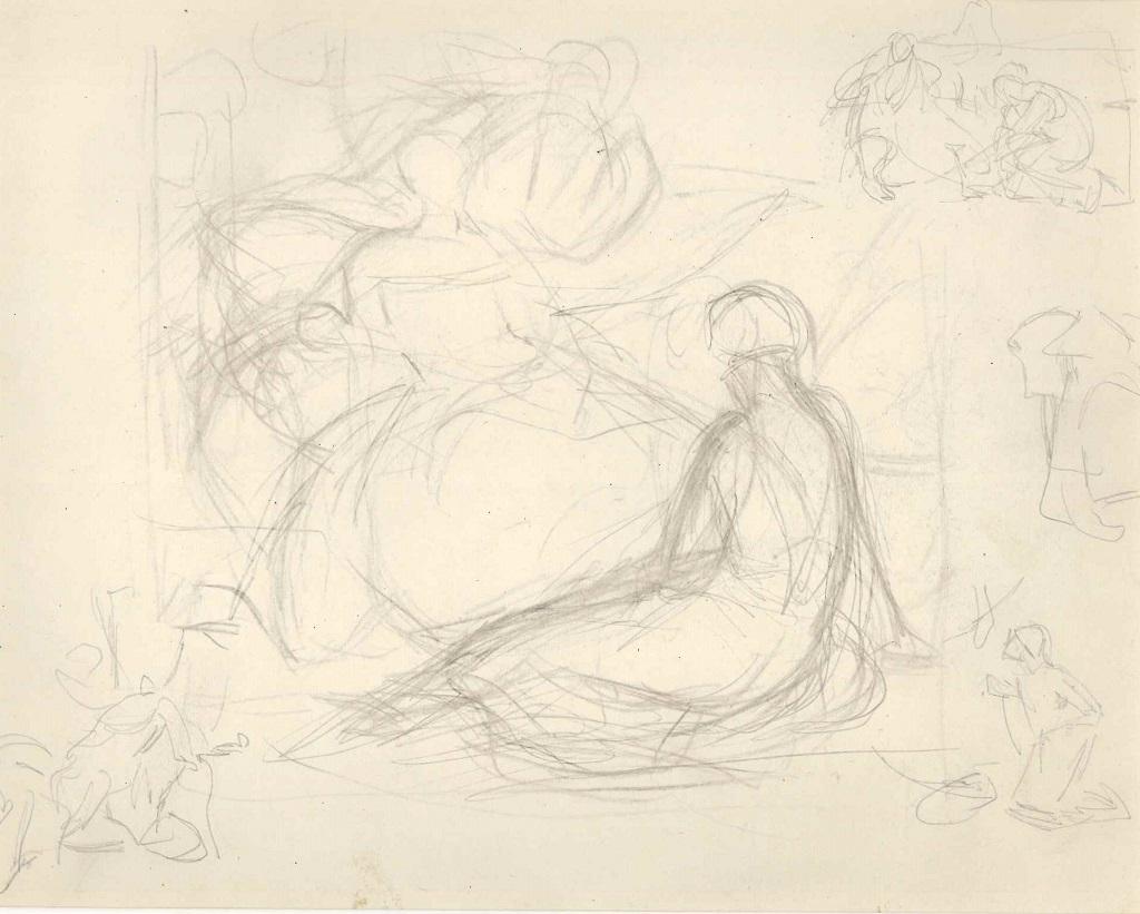 Unknown Nude - Sketched Scene - Original Drawing - Early 20th Century