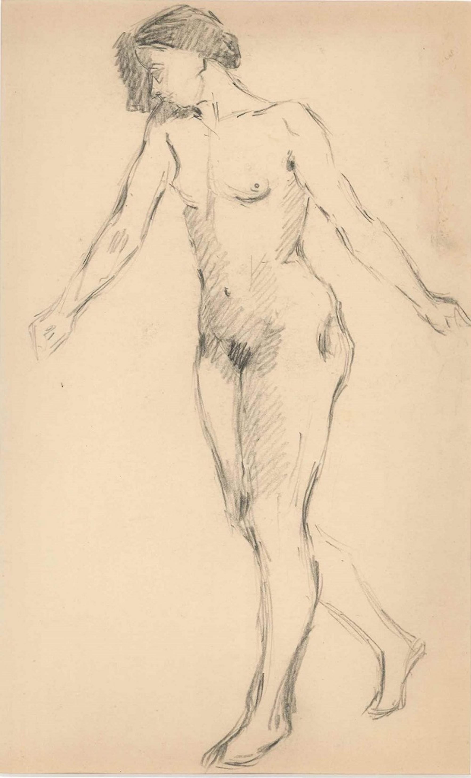 Female Nude Figure in Profile  - Original Drawing - Early 20th Century