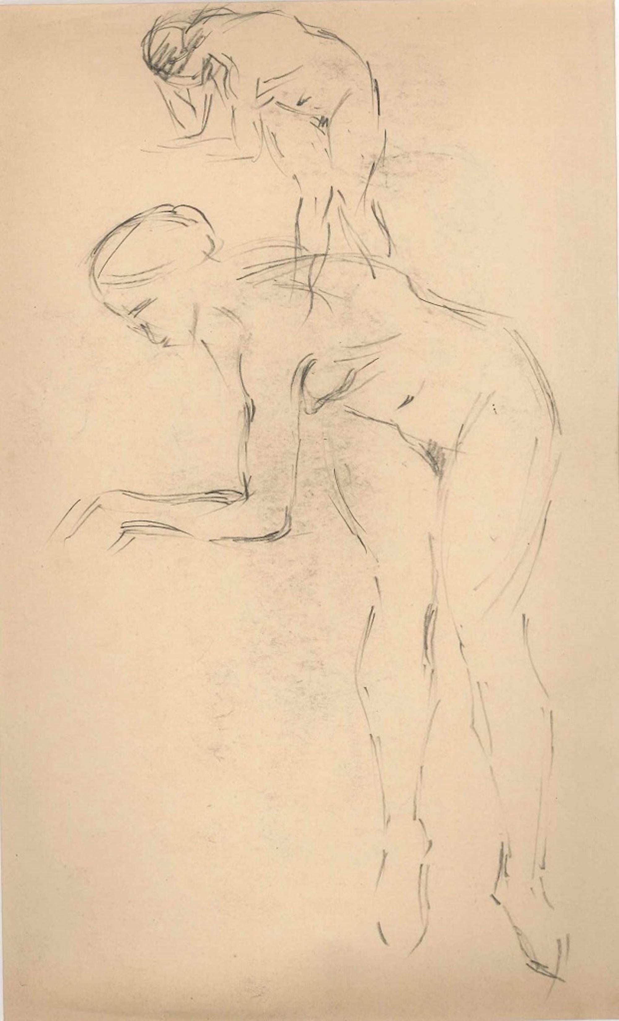 Unknown Figurative Art - Double Nude  - Original Drawing - Early 20th Century