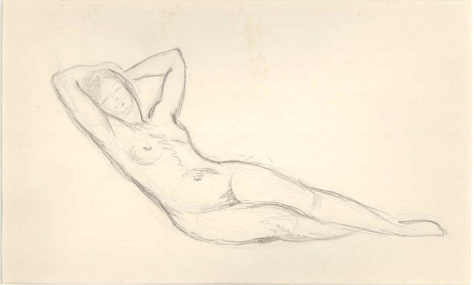 Unknown Figurative Art - Lying Female Nude   - Original Drawing - Early 20th Century