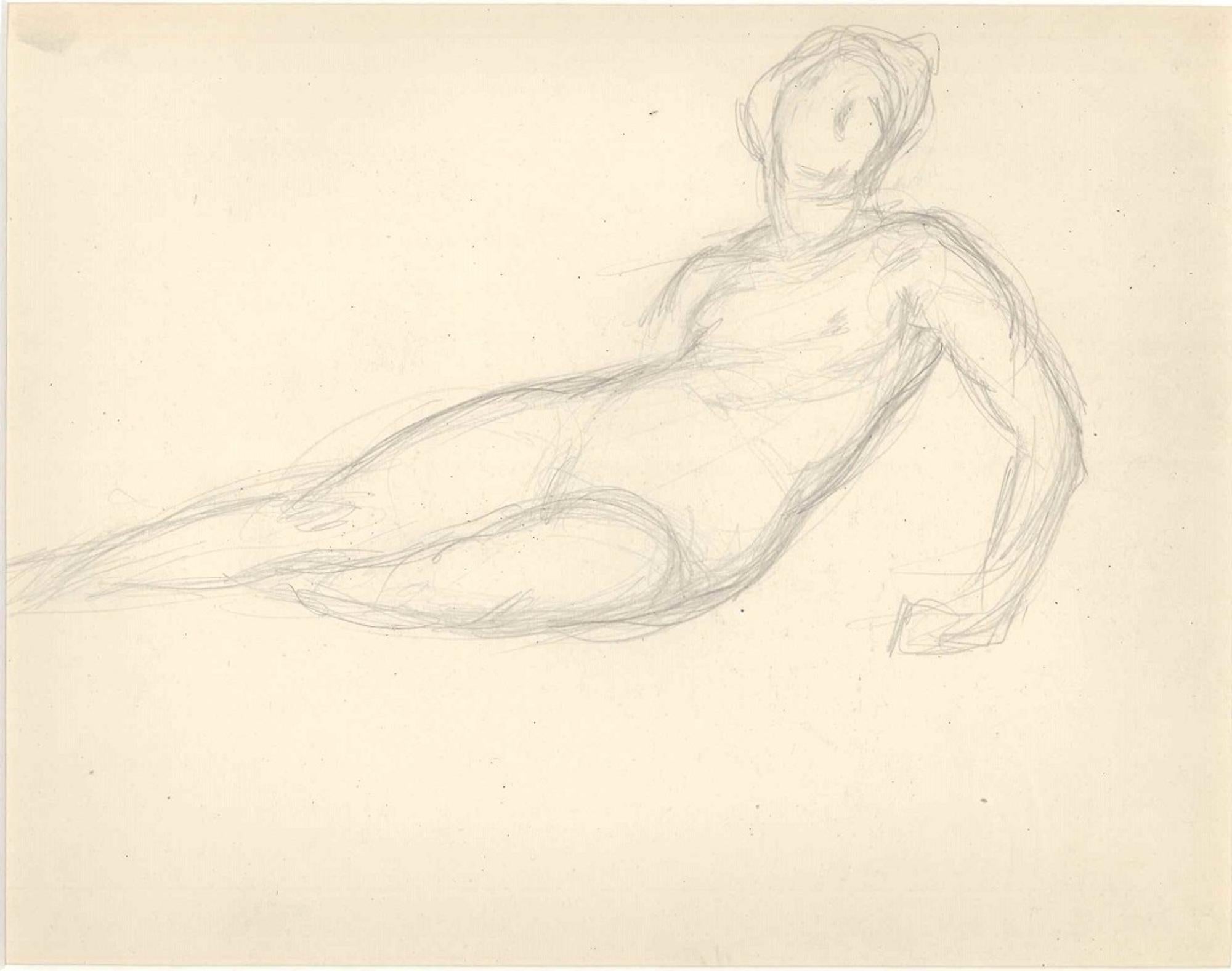 Femme nue allongée   - Dessin original - Début du 20e siècle