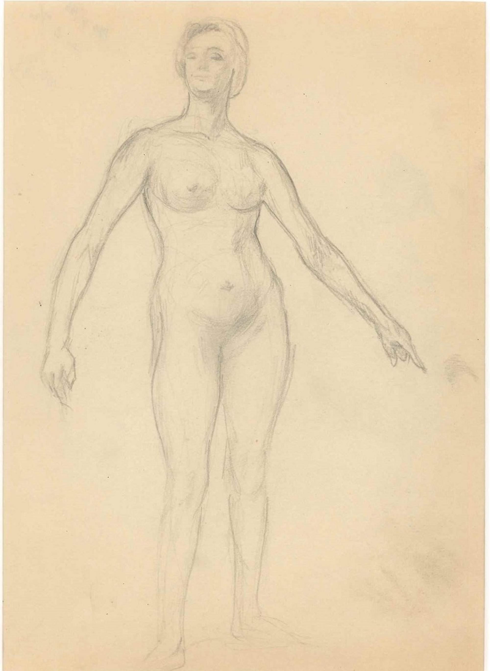 Standing Nude with Smiling Face  - Original Drawing - Early 20th Century - Art by Unknown