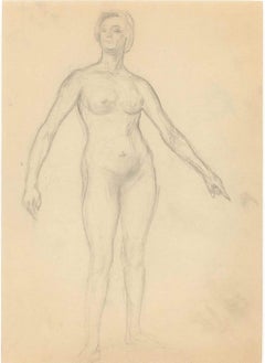 Standing Nude with Smiling Face  - Original Drawing - Early 20th Century