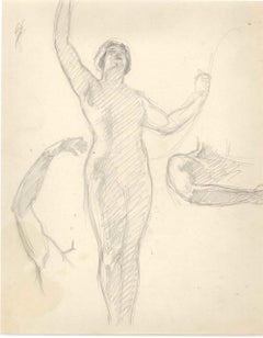 Standing Nude with Arm Studies  - Original Drawing - Early 20th Century
